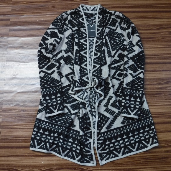 Lucky Brand Sweaters - *Lucky Brand Black Geometric on Shiny Beige Top*